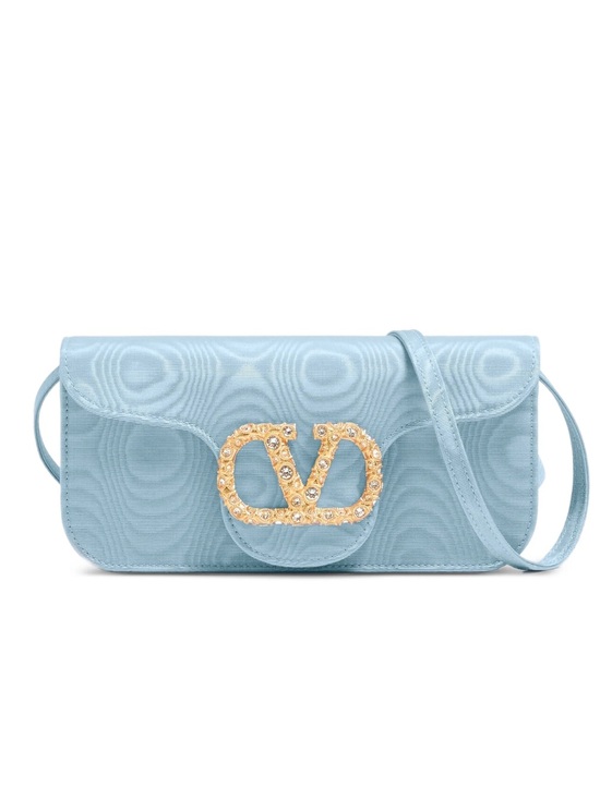 Valentino Garavani Handbags - Valentino Garavani Blue Loco Clutch in Moire Fabric with Crystal Logo